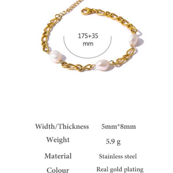 NEW Elegant Natural Pearl Chain Stainless Steel Bracelet - Picture 6 of 6